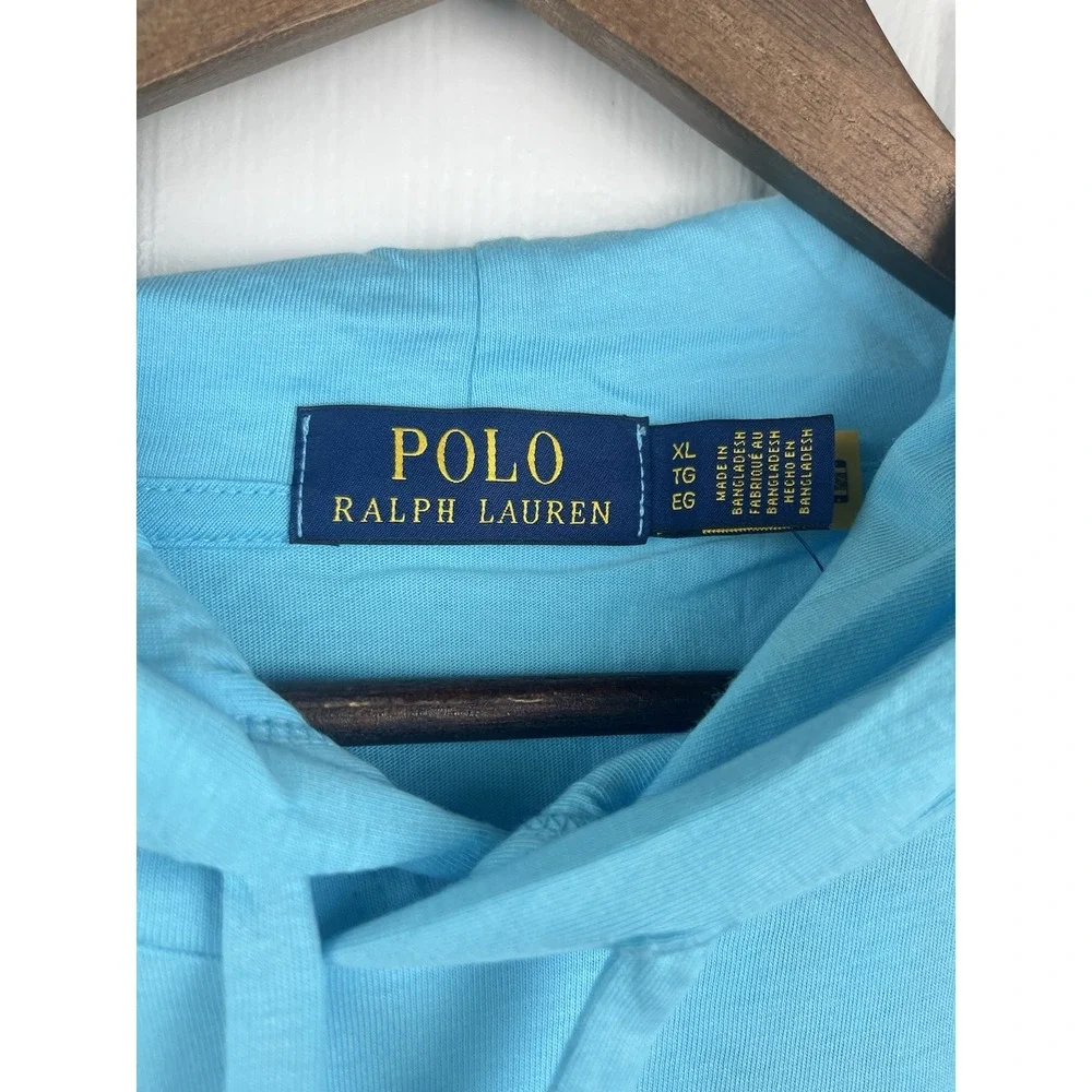 Polo Ralph Lauren Shirt Mens XL Blue Hooded Long Sleeve Polo Bear Tee New w/Tags